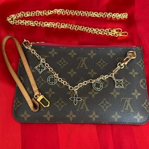 LOUIS VUITTON Monogram Neverfull Pochette w/Fuchsia 💝🥰🎀